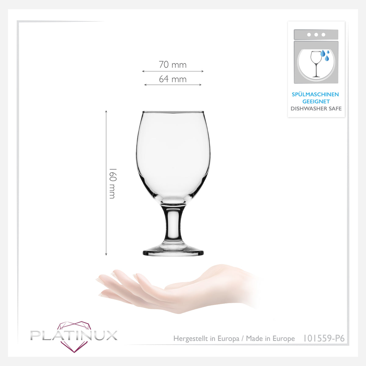 PLATINUX Kufle do piwa kielichowe Zestaw 6 sztuk 300 ml (maks. 400 ml) Szklanki do piwa typu Pils Kielichy do piwa