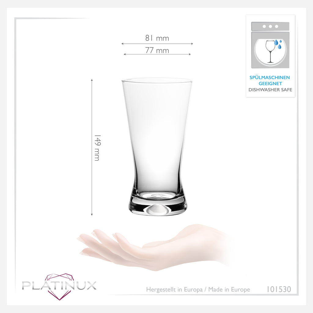 PLATINUX Szklanki do napojów 300ml Szklanki do piwa Kształt X Zestaw 6-częściowy ze szkła Seria "CrossLine" Można myć w zmywarce