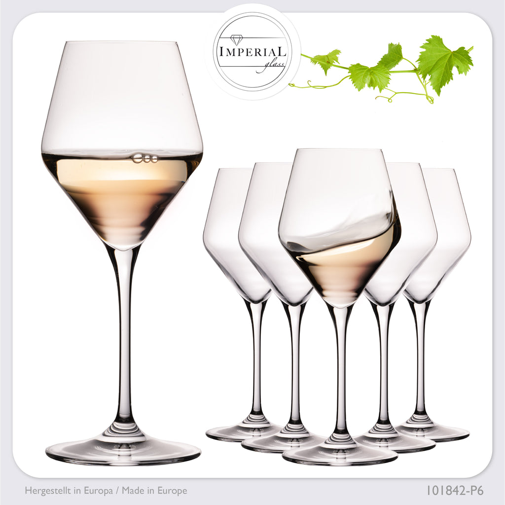 Kieliszki do białego wina IMPERIAL 370 ml seria „Rom” – zestaw 6 sztuk ze szkła kryształowego