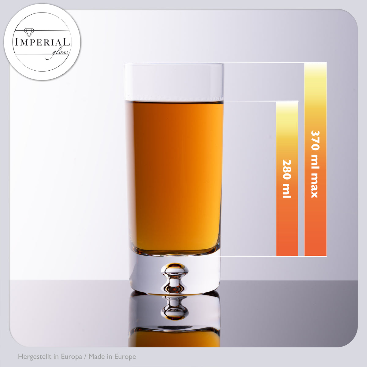 IMPERIAL Longdrinkgläser 370ml 6er Set Trinkgläser aus Crystalline Glas Serie "Lissabon" mit Luftblase im Boden Handmade