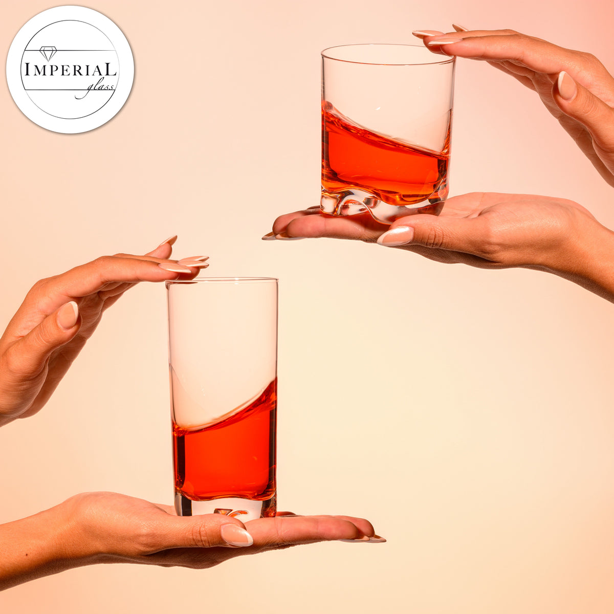 IMPERIAL glass Zestaw 12 szklanek o pojemności 400 ml i 370 ml - Szklanki do wody i soków z krystalicznego szkła, można myć w zmywarce - Zestaw szklanek z formowanym dnem