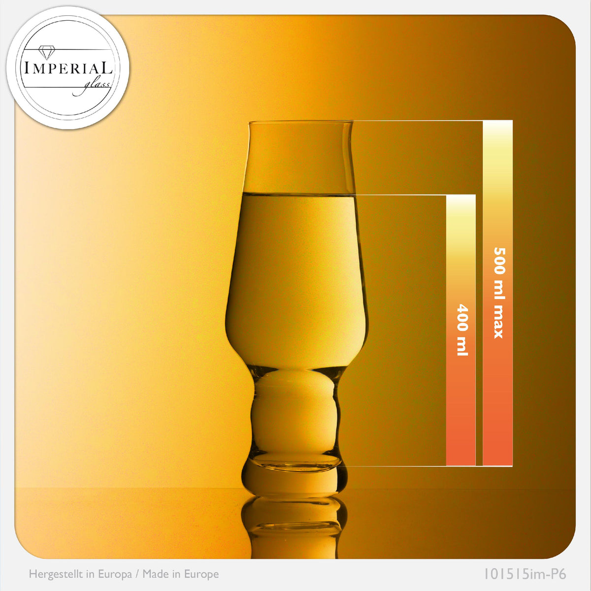 IMPERIAL glass Biergläser aus Glas 400ml (max. 500ml) Set 6-Teilig Weizengläser 0,4L