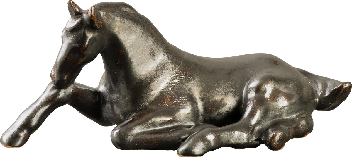 PLATINUX Figurka ceramiczna czyszczący się koń 13x6,1x6,3cm ceramika z efektem metalicznym rękodzieło
