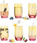 PLATINUX Szklanki Żółto-Różowe Szklane Kolorowe Zestaw 6 sztuk 300ml (max.370ml) Szklanki do wody