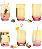 PLATINUX Szklanki Żółto-Różowe Szklane Kolorowe Zestaw 6 sztuk 300ml (max.370ml) Szklanki do wody