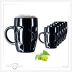 PLATINUX Czarne Szklanki do Piwa 500ml z Uchwytem Zestaw 6 Szklanych Kufli z Ornamentem