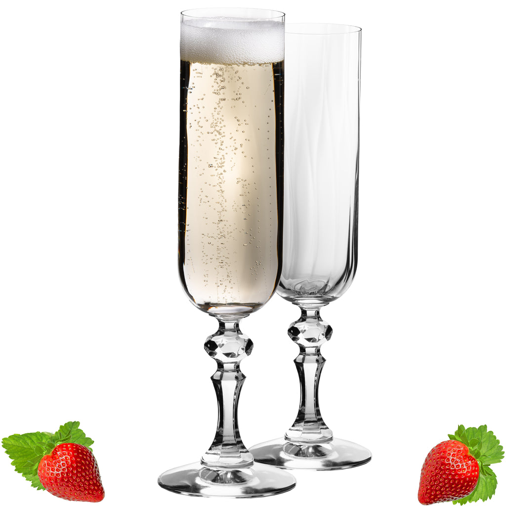 IMPERIAL glass geriffelte Sektkelche 200ml (max 250ml) "Prag" Set 2-Teilig Sektgläser aus Crystalline Glas Spülmaschinenfest