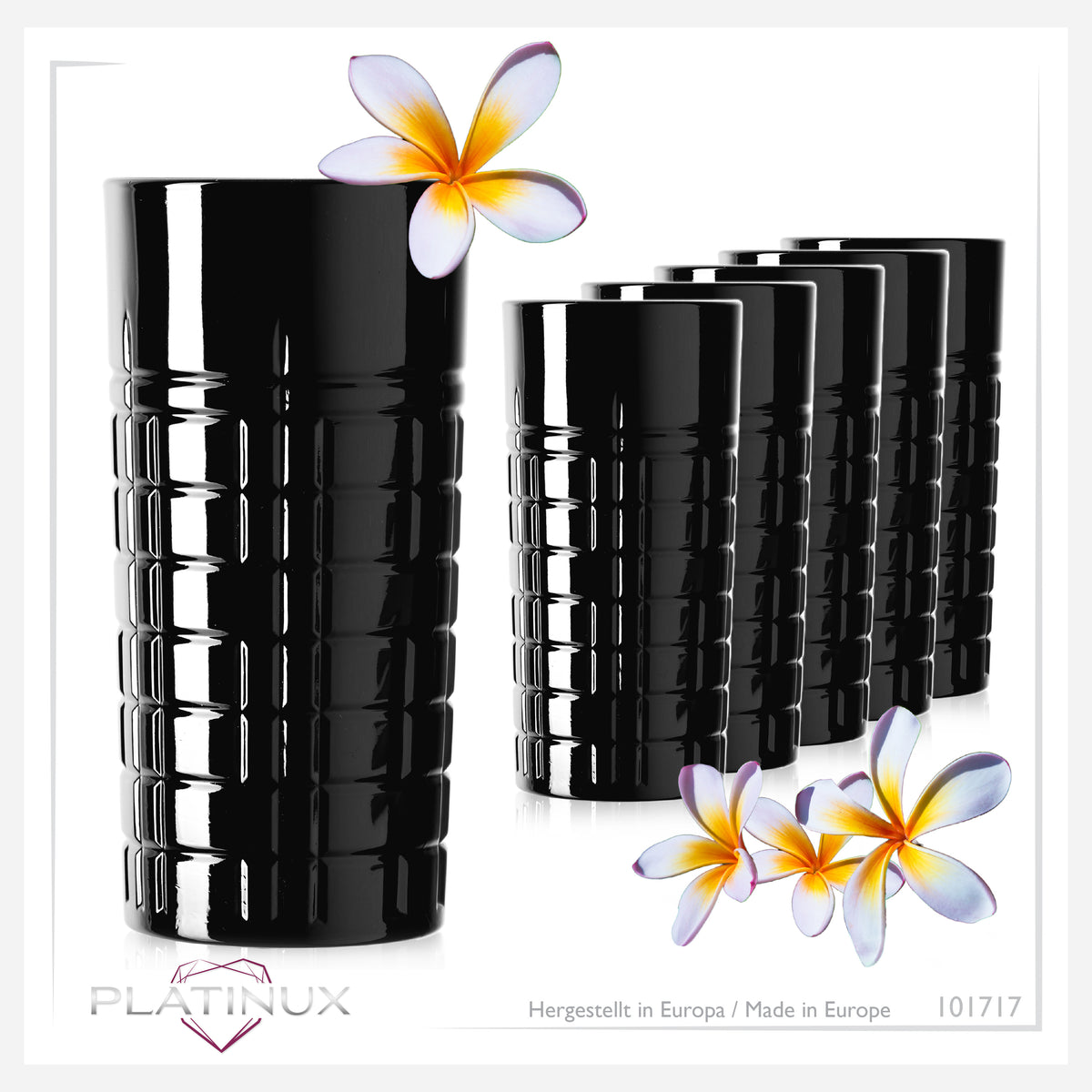 PLATINUX Czarne szklanki do drinków z wzorem ze szkła 300ml (max. 350ml) Kieliszki koktajlowe x 6
