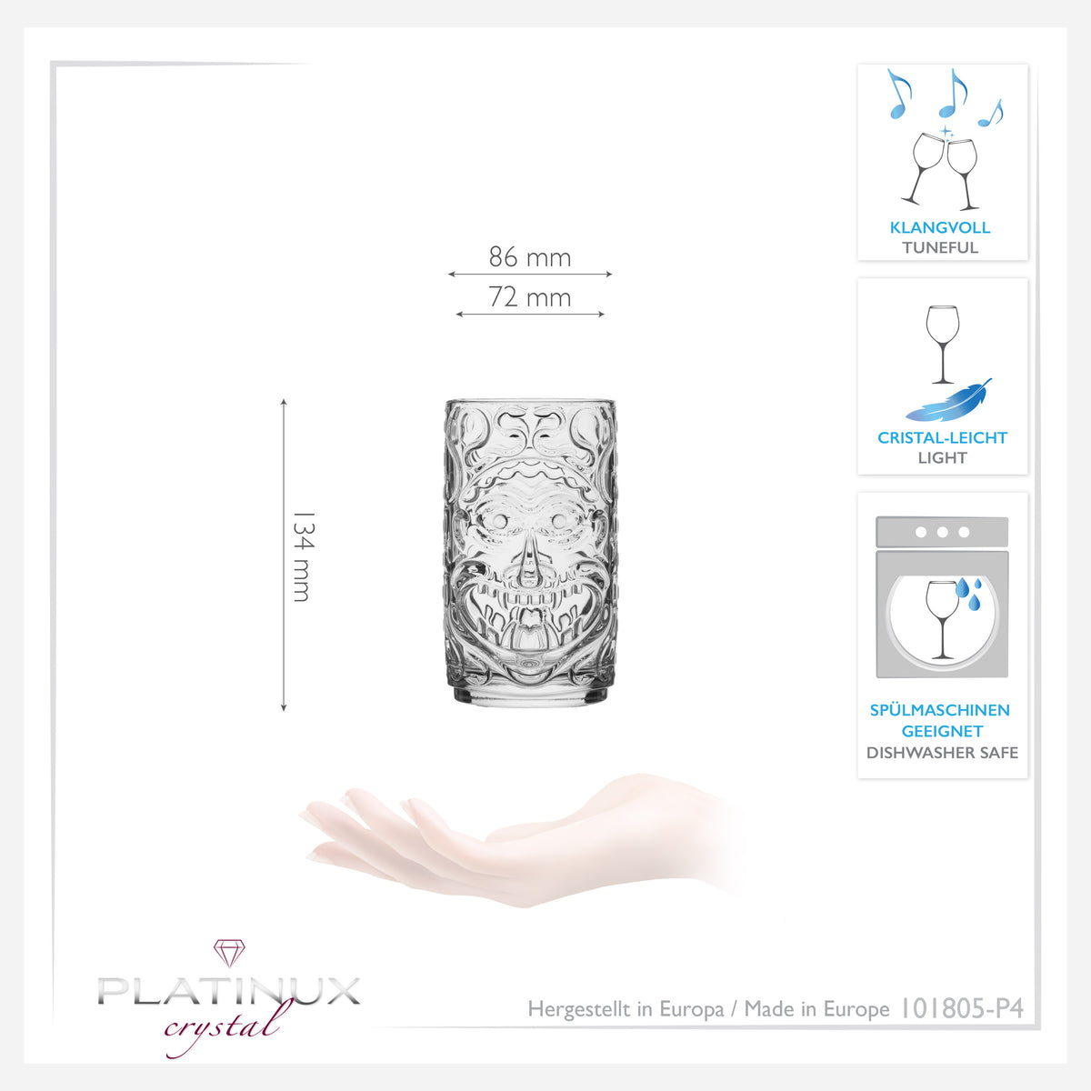 PLATINUX Tiki Zestaw 4 szklanek 350 ml (maks. 450 ml) Szklanki koktajlowe Szklanki do napojów