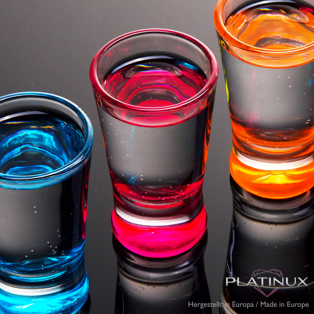PLATINUX Zestaw 6 różnokolorowych kieliszków do wódki 2,5cl kieliszki do tequili, wódki, shotów