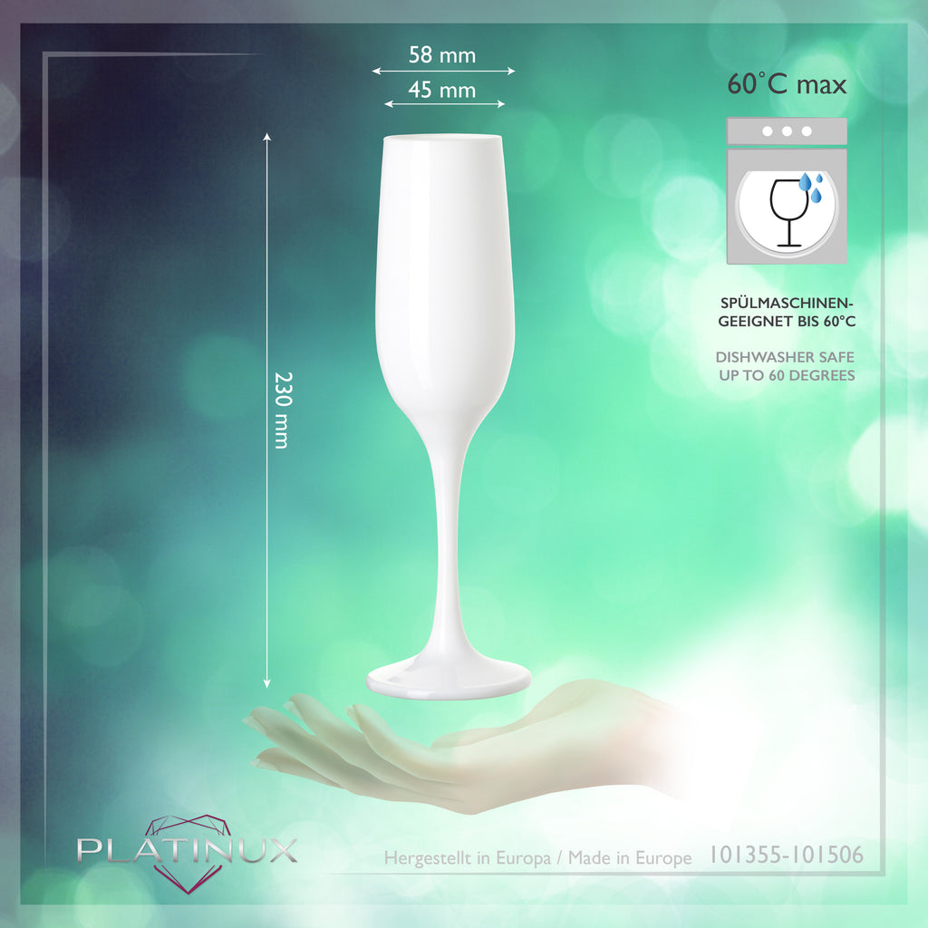 PLATINUX Czarne i Białe stabilne kieliszki do szampana Zestaw 6-częściowy 160ml (maks. 210ml) Szklanki do Prosecco ze szkła