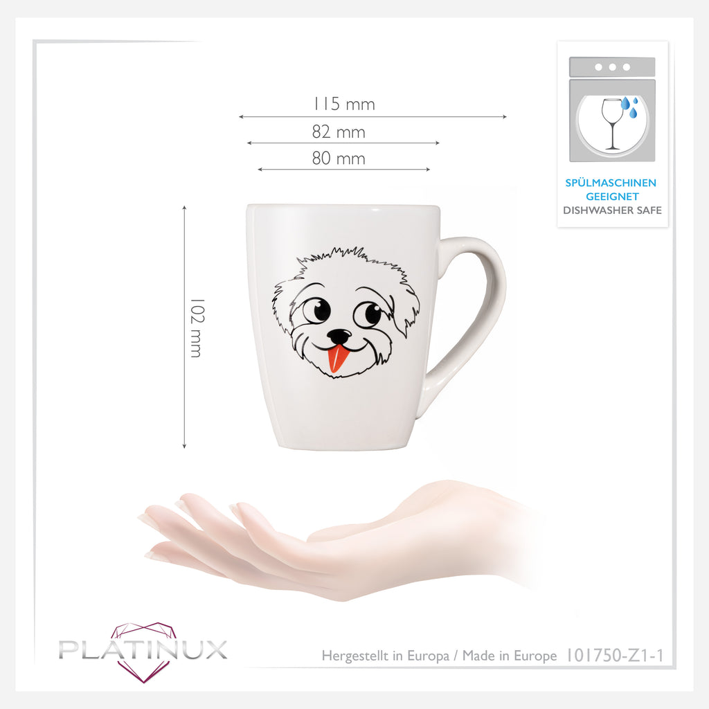 PLATINUX Filiżanka do kawy z uchem 250ml Kubek z motywem psa "Einstein" Filiżanka do herbaty
