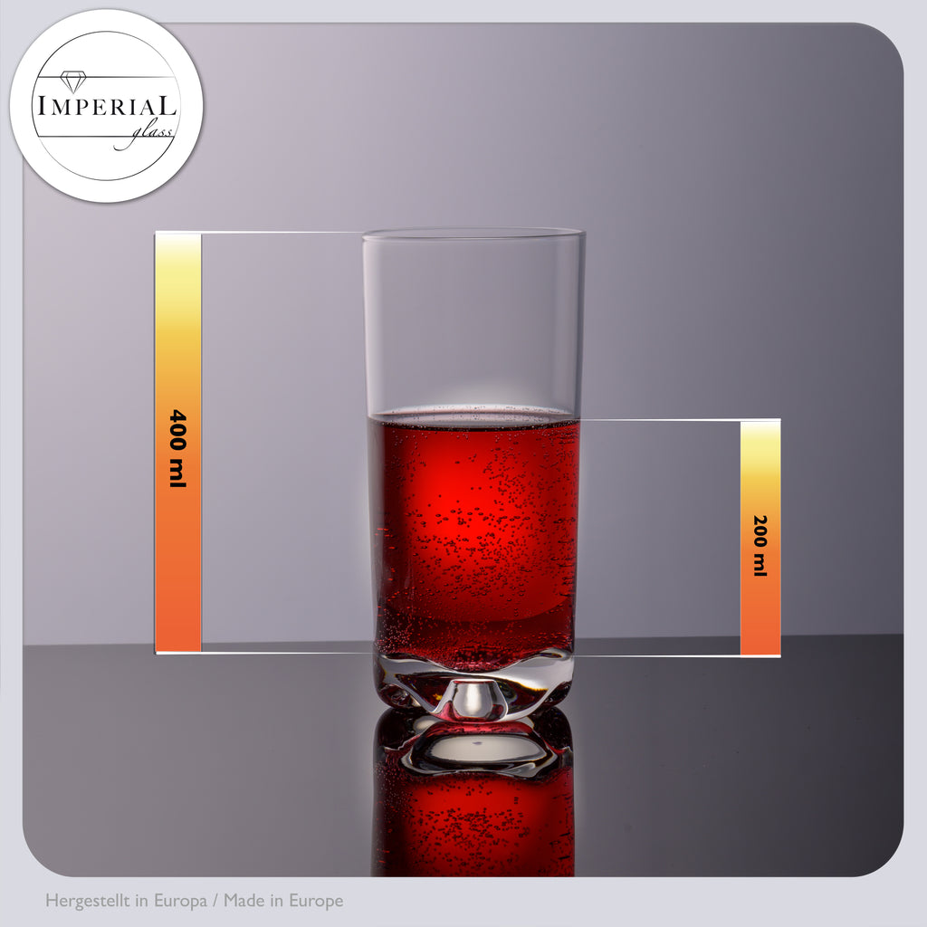 IMPERIAL glass Zestaw 12 szklanek o pojemności 400 ml i 370 ml - Szklanki do wody i soków z krystalicznego szkła, można myć w zmywarce - Zestaw szklanek z formowanym dnem
