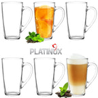 PLATINUX Szklanki do herbaty, kawy z uchwytem, zestaw 6 sztuk, 320 ml (maks. 400 ml) Szklanki do mrożonej herbaty