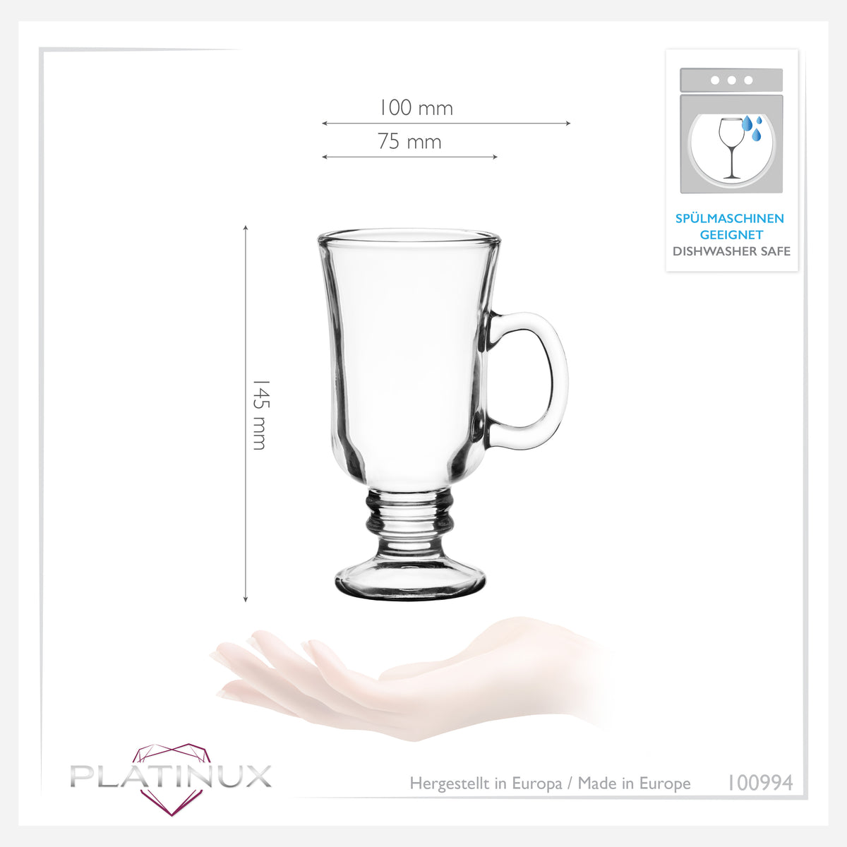 PLATINUX Zestaw szklanek do Irish Coffee z uchem 230ml (6 części) Szklanki do kawy kakao