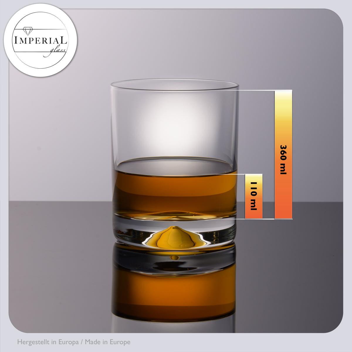 IMPERIAL glass Szklanki 6 sztuk 360ml - Szklanki do whisky z bezołowiowego szkła kryształowego - Szklanki do whisky z designerskim dnem, można myć w zmywarce