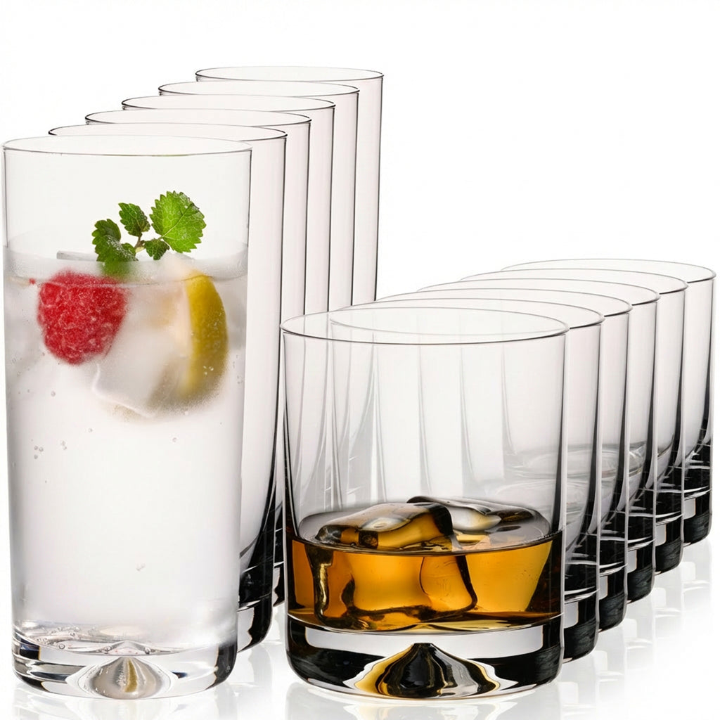 IMPERIAL glass Zestaw szklanek 12-częściowy – Szklanki do wody i soków 420ml i 360ml – Bezołowiowe szkło krystaliczne, można myć w zmywarce – wysokie i niskie szklanki