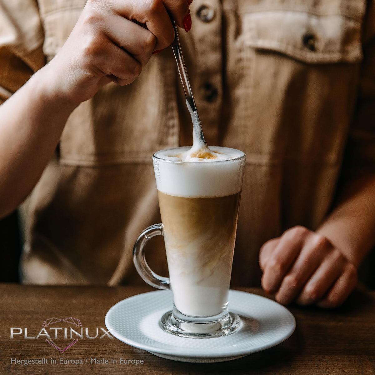 PLATINUX Szklanki do kawy z uchem 270ml Zestaw 6-częściowy ze szkła Szklanki do herbaty Szklanka do kawy mrożonej