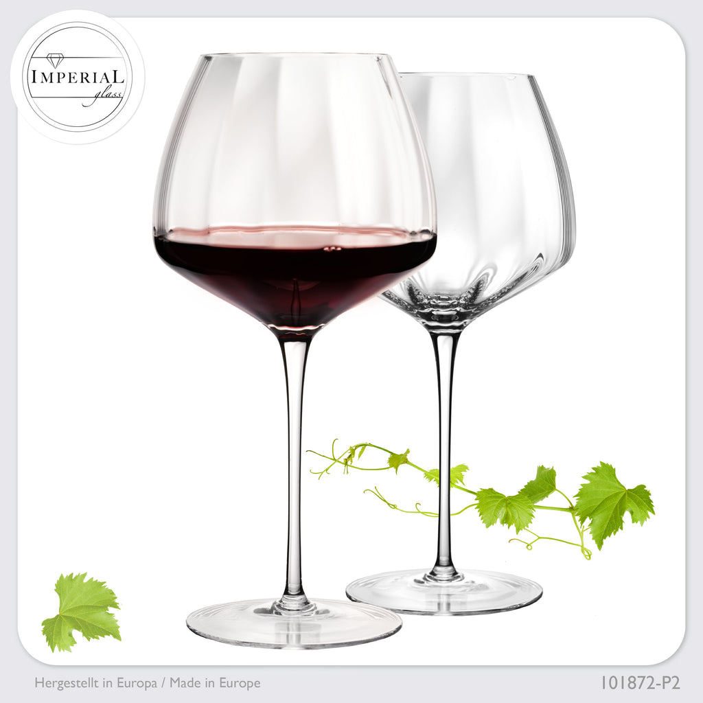 IMPERIAL glass Große Rotweingläser gewellt 930ml Set 2-Teilig "Cali" Bauchige Burgundergläser aus Crystalline Glas Handmade