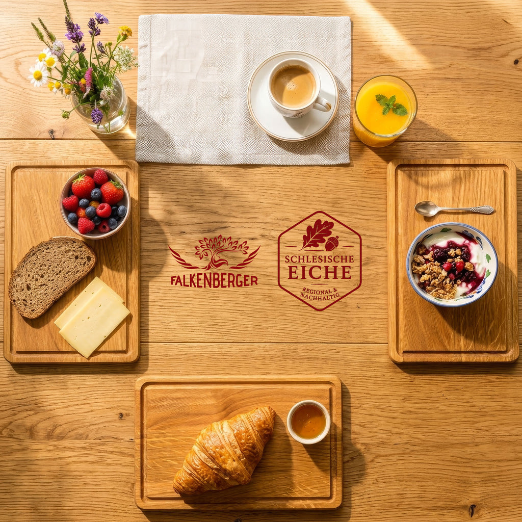 FALKENBERGER Frühstücksbrettchen 6er Set massive Eiche, 24 × 14 × 1,6 cm Handgefertigt