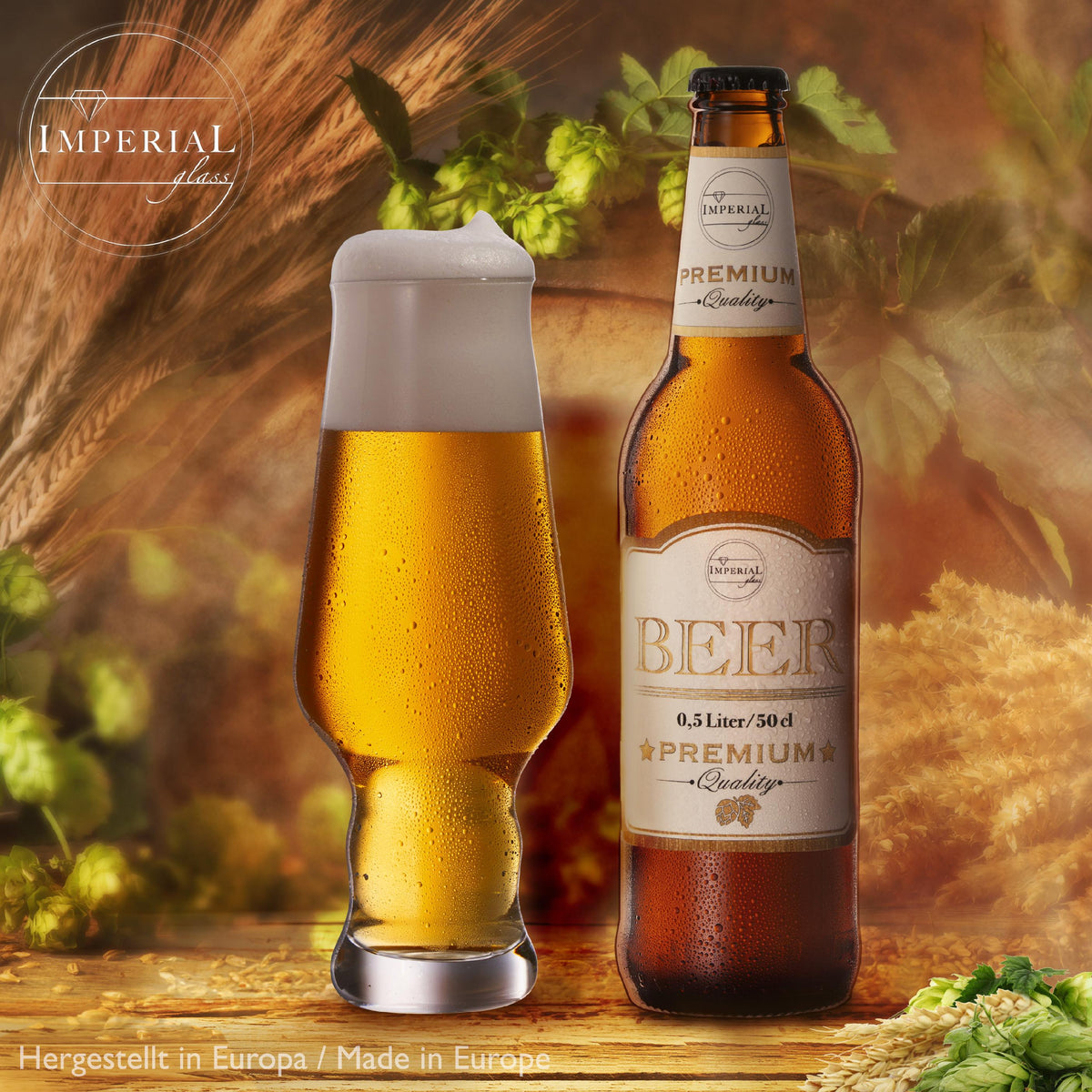 IMPERIAL glass Biergläser aus Glas 400ml (max. 500ml) Set 6-Teilig Weizengläser 0,4L