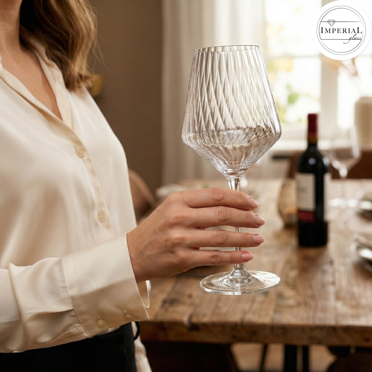 IMPERIAL glass karbowane kieliszki bordoskie, zestaw 2 sztuk, ze szkła kryształowego „London”, 580 ml, można myć w zmywarce