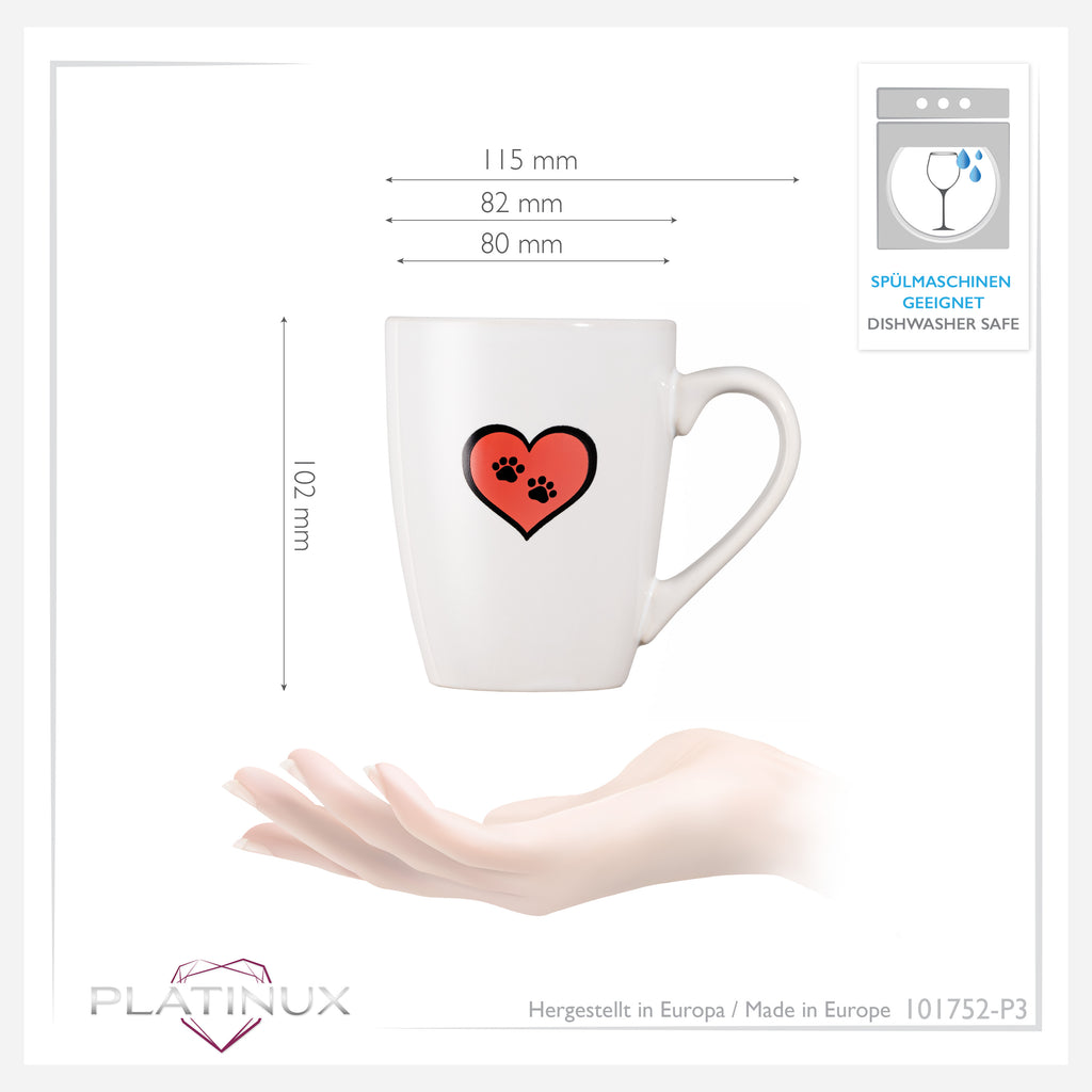 PLATINUX Zestaw 3 filiżanek do kawy z uchwytem z motywem kota, kubek do herbaty 250 ml