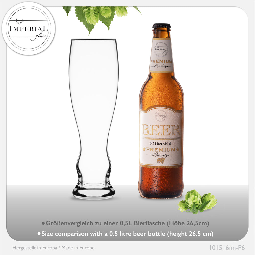 IMPERIAL glass Weizengläser 500ml (max. 600ml) Set 6-Teilig aus Glas 0,5L Spülmaschinenfest