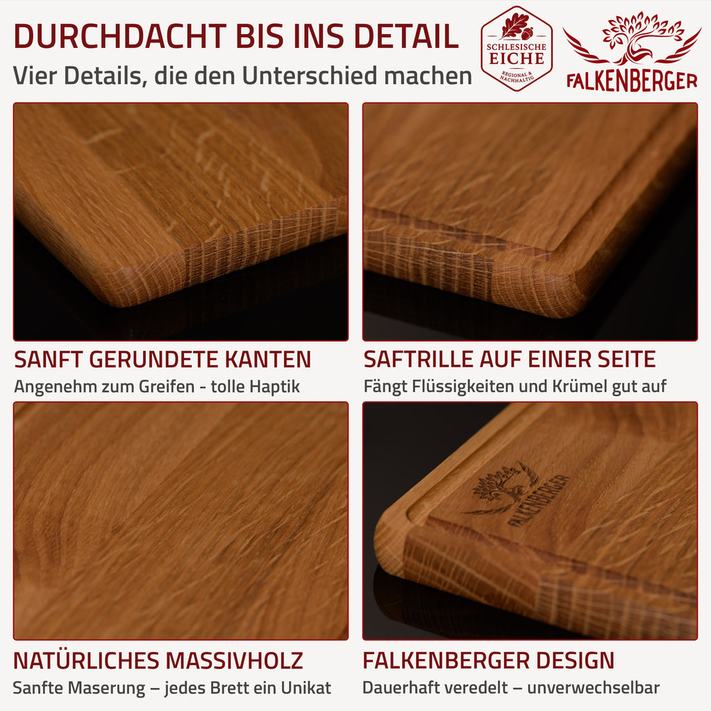 FALKENBERGER Frühstücksbrettchen 10er Set massive Eiche, 24 × 14 × 1,6 cm Handgefertigt