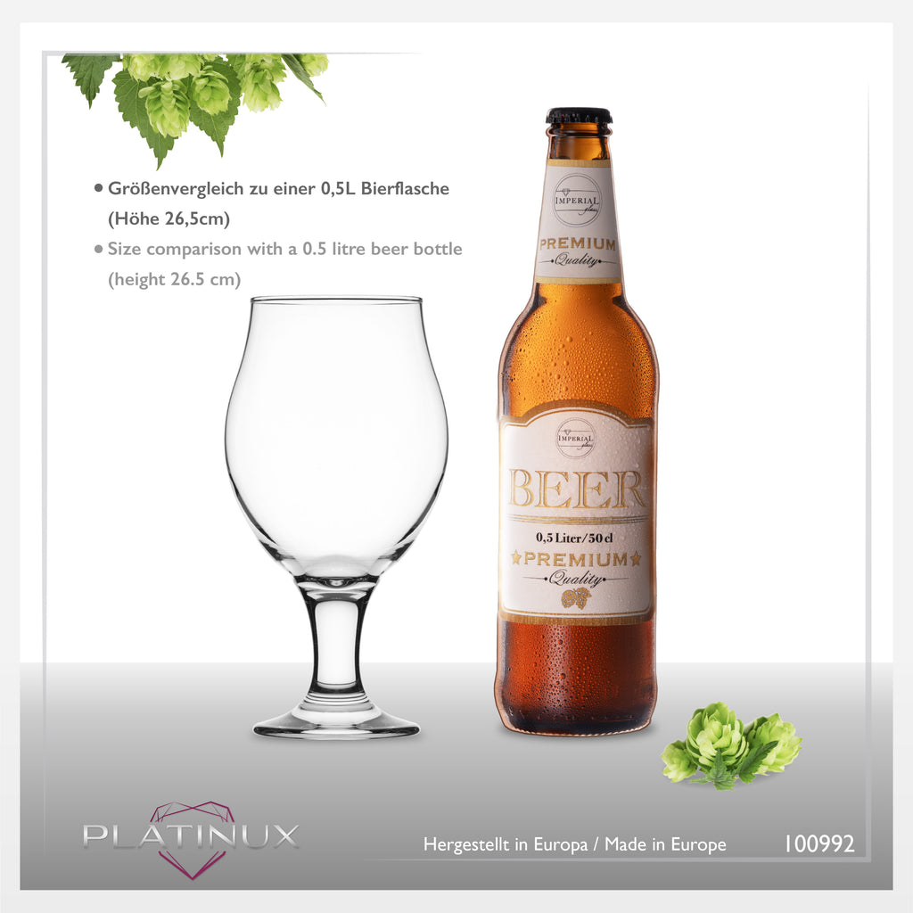 PLATINUX Zestaw 6 szklanek do piwa typu tulipan o pojemności 500 ml (maks. 560 ml) Szklanki do piwa pilzneńskiego Tulipan