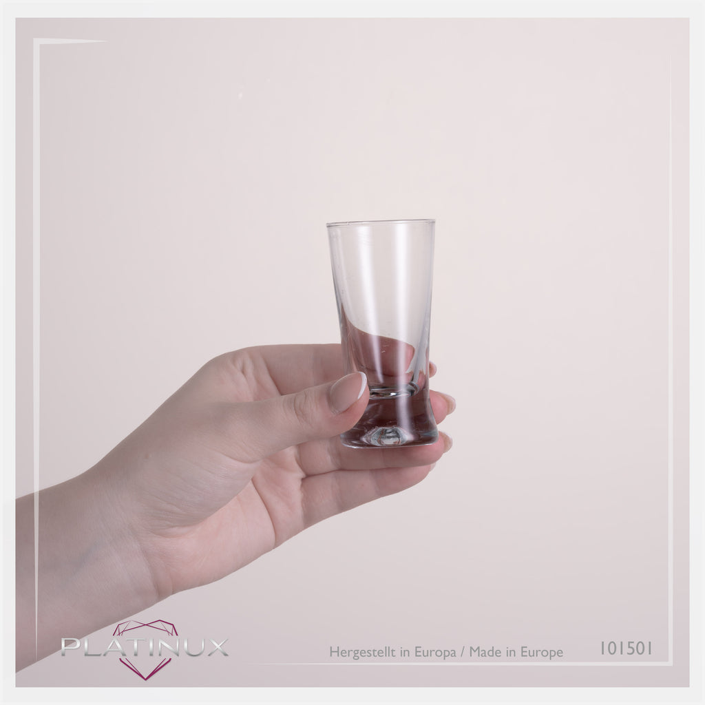 PLATINUX Kieliszki Shot 50ml 5cl w kształcie X Zestaw 6 sztuk Szklane kieliszki z serii „CrossLine” Można myć w zmywarce