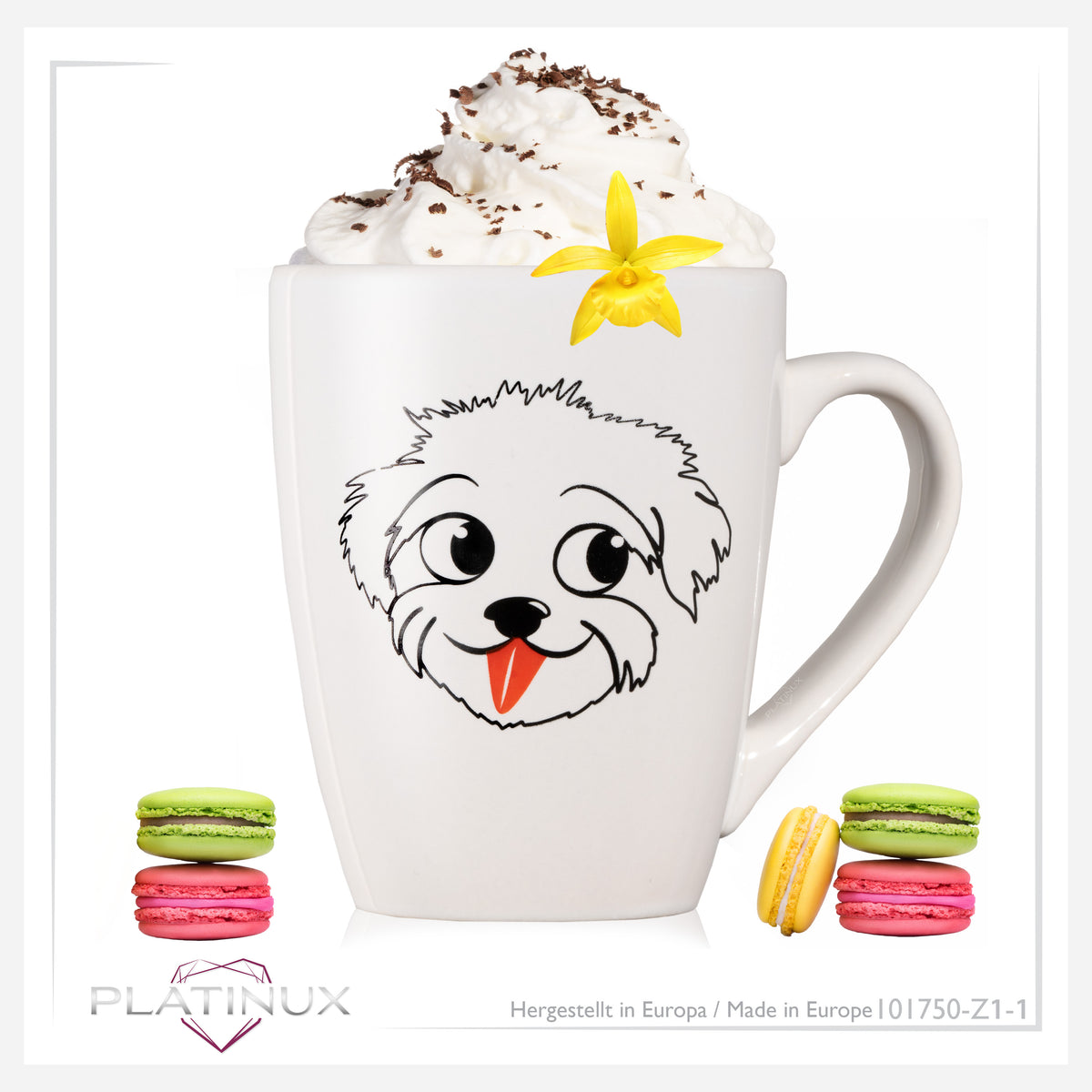 PLATINUX Filiżanka do kawy z uchem 250ml Kubek z motywem psa "Einstein" Filiżanka do herbaty