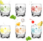 PLATINUX Szklanki z kwiatowym dekorem, zestaw 6 sztuk, 250ml (max. 280ml), szklanki do wody, szklanki do soków z profilowanym dnem