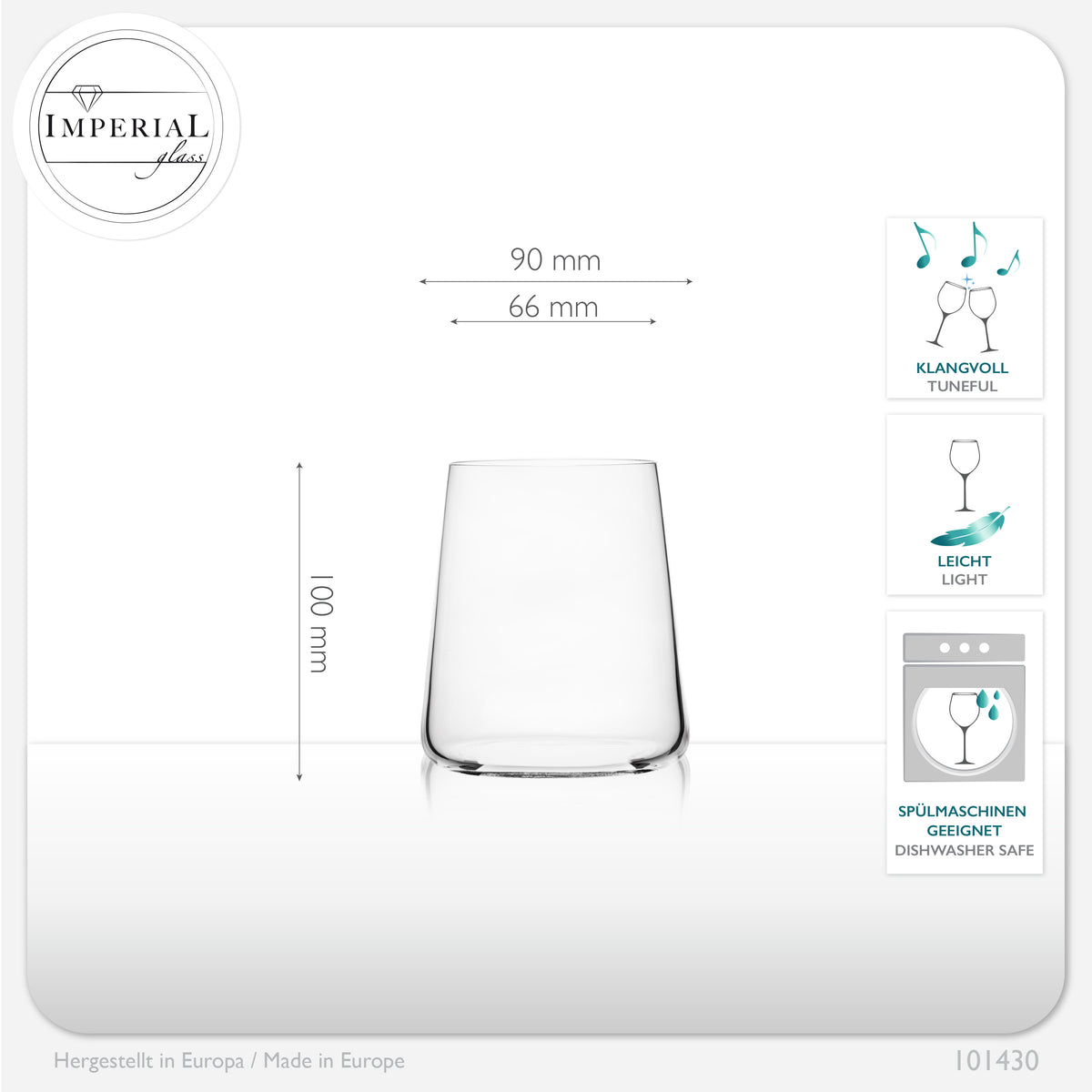IMPERIAL glass Edle Trinkgläser aus Glas 370ml (max. 450ml) Set 6 Teilig Wassergläser