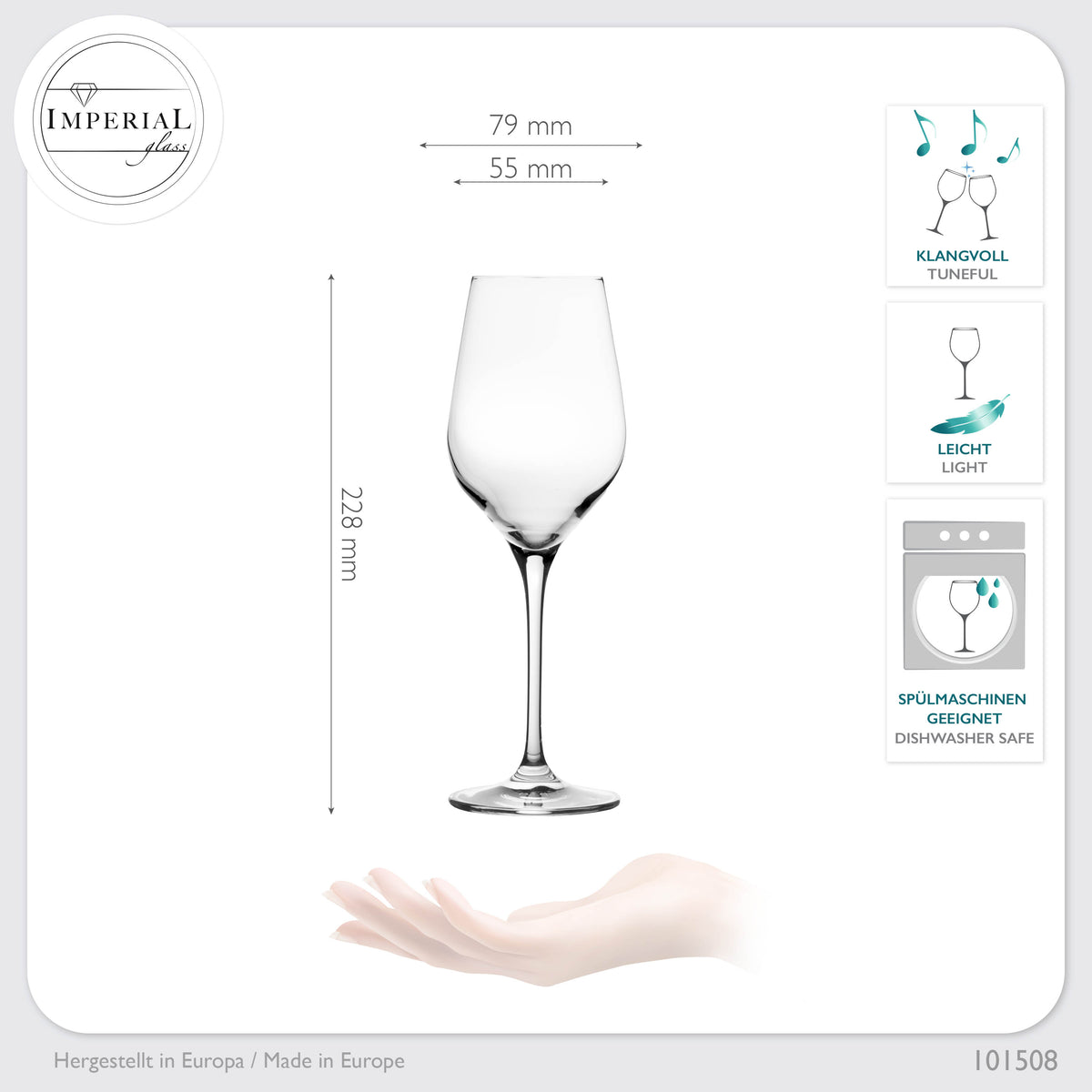 IMPERIAL glass Weißweingläser 200ml "Sydney" Set 6-Teilig Riesling Glas aus Crystalline Glas Weingläser Spülmaschinenfest