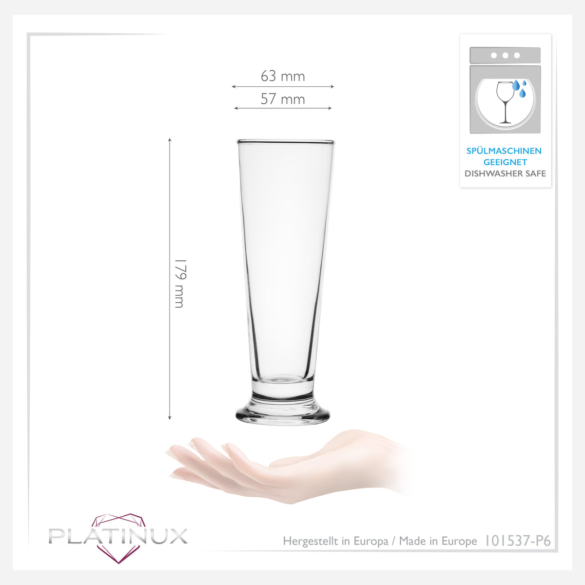 PLATINUX Szklanki do picia, zestaw 6 szklanek do piwa ze szkła 220 ml (maks. 250 ml), szklanki do mrożonej kawy