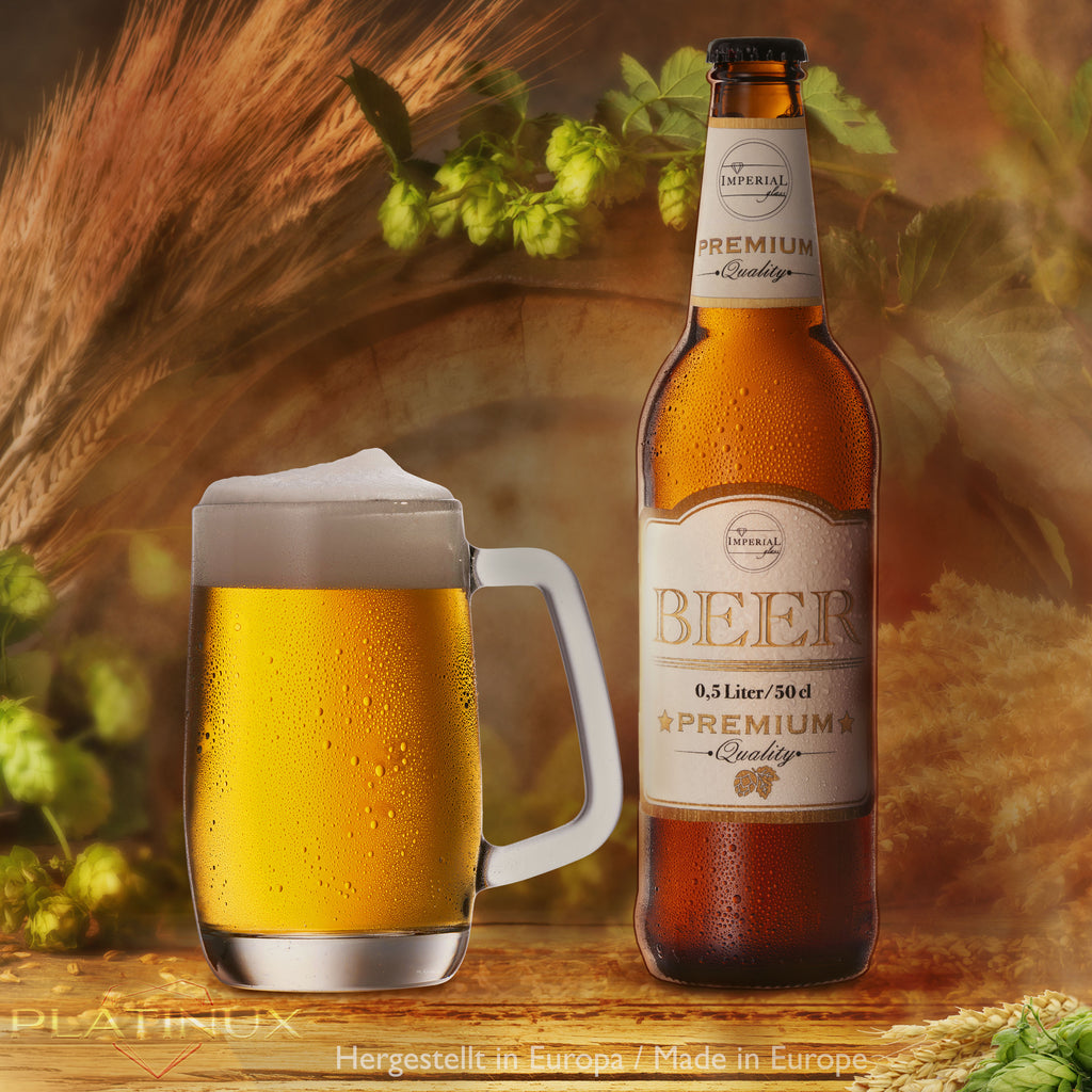 PLATINUX Kufel do piwa z uchwytem Zestaw 6-częściowy 300ml (maks. 375ml) Szklany kufel do piwa