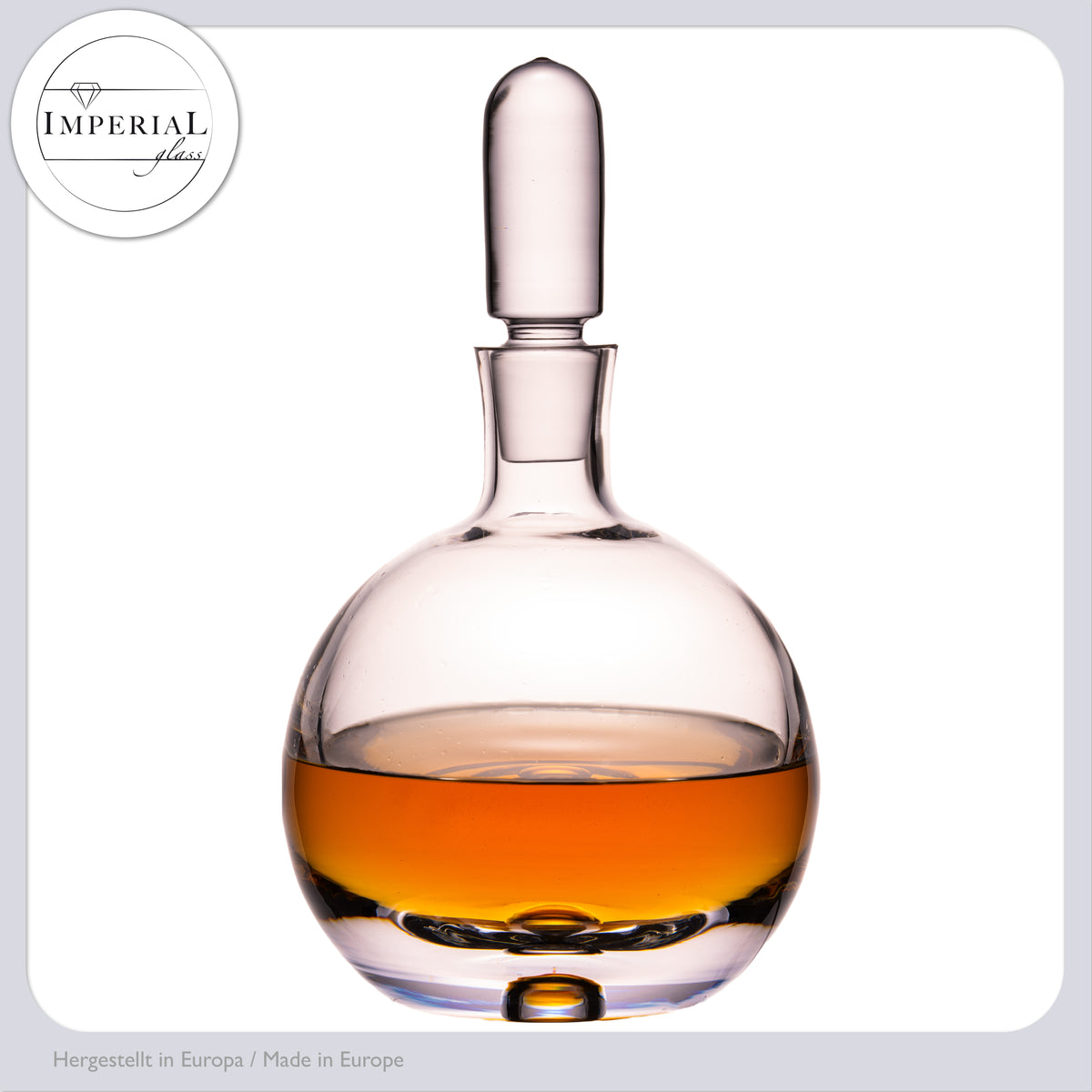 IMPERIAL Karafka na likier z kryształowego szkła 600 ml, kulista karafka na alkohol ze szklanym korkiem i pęcherzykiem powietrza w dnie, ręcznie wykonana „Lizbona”