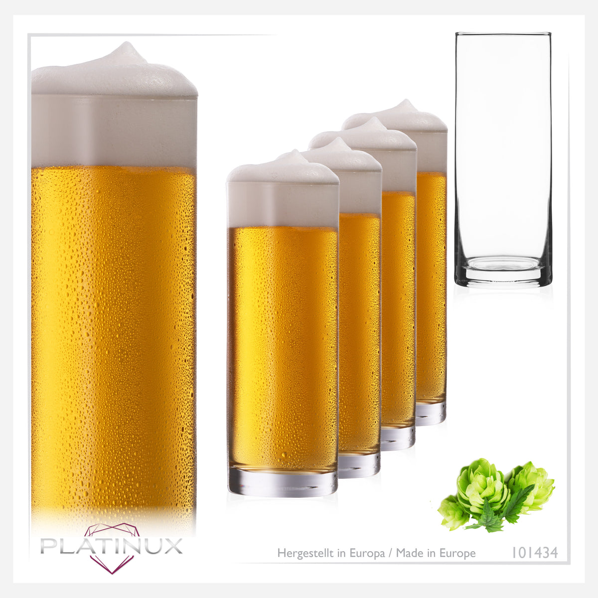PLATINUX Wysokie szklanki do piwa 500 ml (maks. 630 ml) Zestaw 6-częściowy ze szkła duże szklanki do Kölscha Można myć w zmywarce