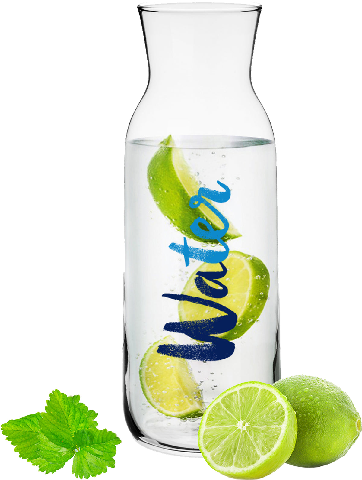 PLATINUX Karafka szklana z nadrukiem Water 1000ml (maks. 1200ml) Karafka na wodę