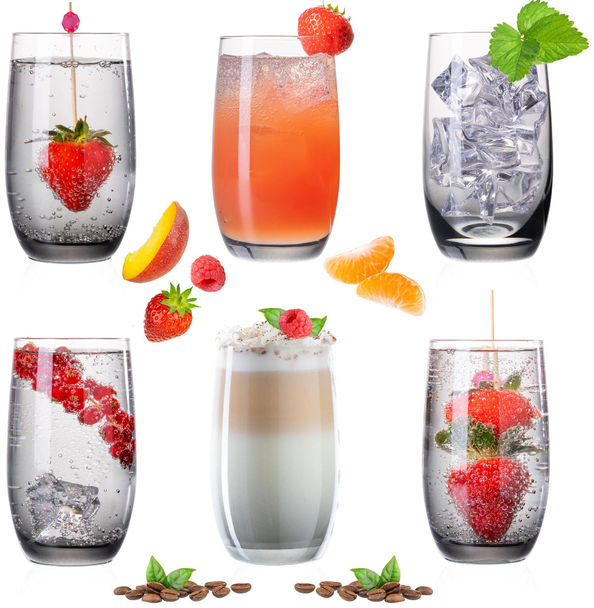 PLATINUX Eleganckie szklanki ombre ze szkła, czarne, 280 ml (maks. 370 ml), zestaw 6 dużych szklanek do wody