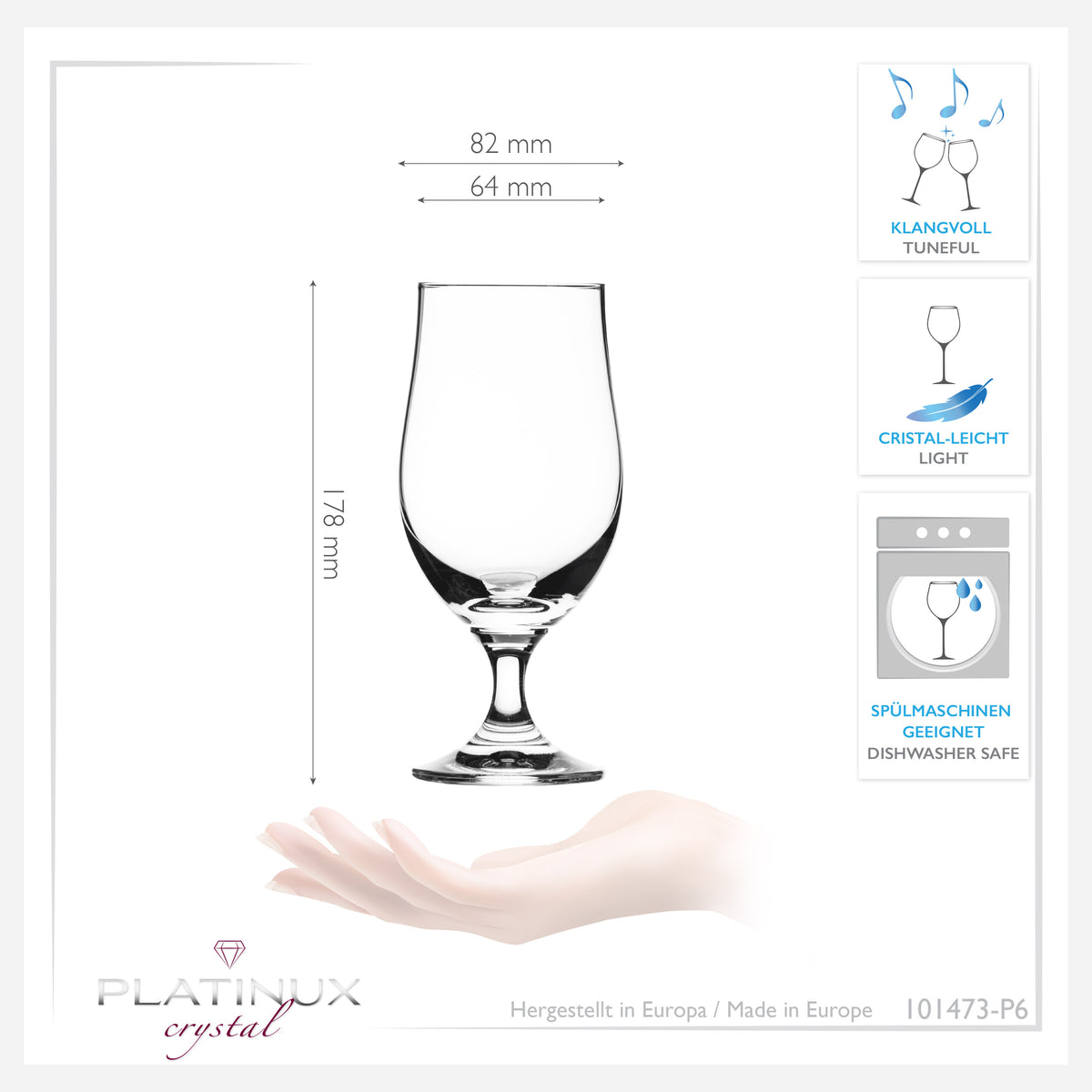 PLATINUM Kufle do piwa 300ml (max. 400ml) Zestaw 6-częściowy Szklanki do piwa ze szkła krystalicznego Kielichy do piwa