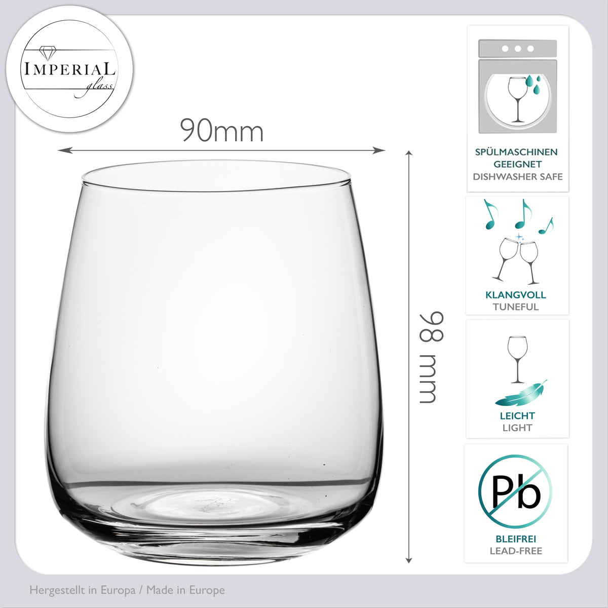 IMPERIAL szklanki prostokątne komplet 6 sztuk – szklanki do wody ze szkła, szklanki do soków 470 ml seria „Milano” można myć w zmywarce
