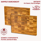 FALKENBERGER Stirnholz Schneidebrett aus massiver Eiche 50 × 35 × 4 cm XL Handgefertigt