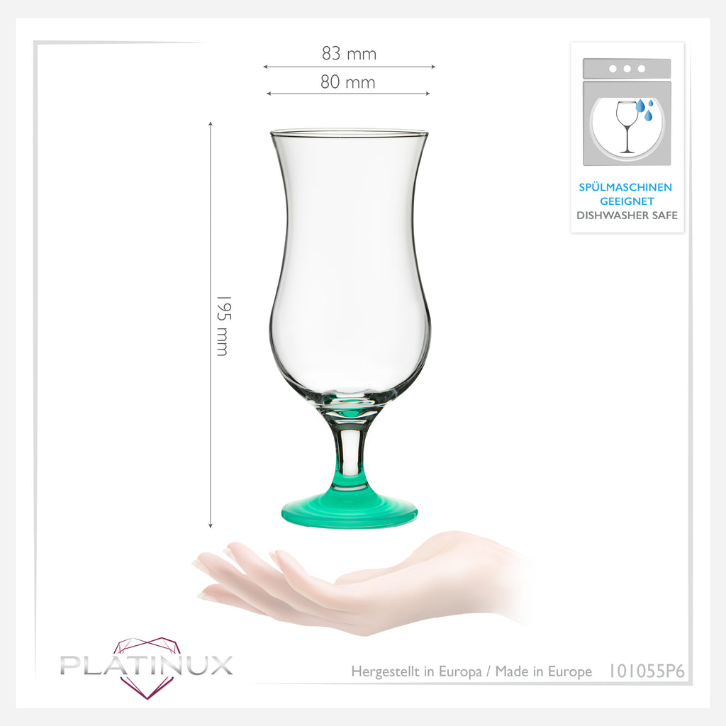 PLATINUX Zestaw 6 szklanek koktajlowych 400ml (maks. 470ml) Szklanki do drinków Szklanki barowe Hurricane Duże (Niebieskie)