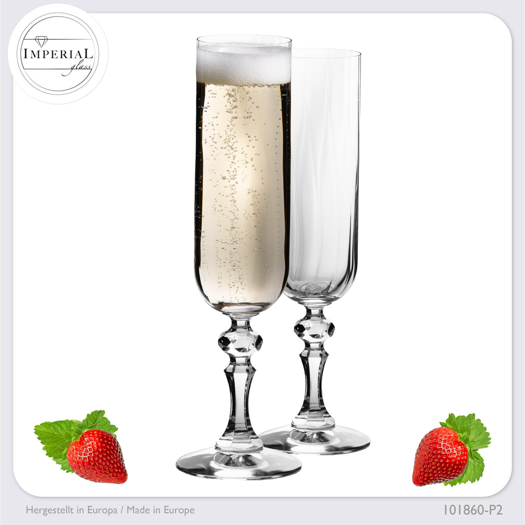 IMPERIAL glass geriffelte Sektkelche 200ml (max 250ml) "Prag" Set 2-Teilig Sektgläser aus Crystalline Glas Spülmaschinenfest
