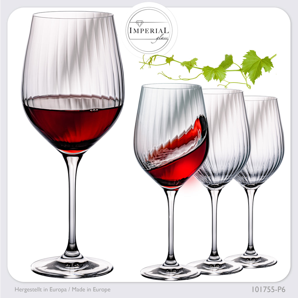 IMPERIAL glass Rotweingläser 450ml "London" Set 4-Teilig geriffelte Weingläser aus Crystalline Glas Universalweingläser