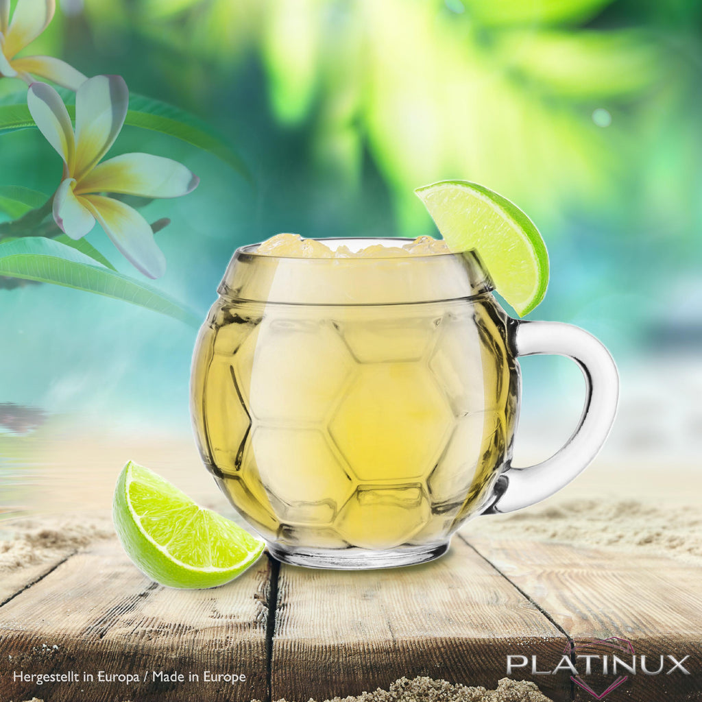 PLATINUX Szklanka do piwa z uchem Szklanka piłkarska 350ml (maks. 420ml) ze szkła Zestaw 2-częściowy Szklanki do piwa Kufel do piwa
