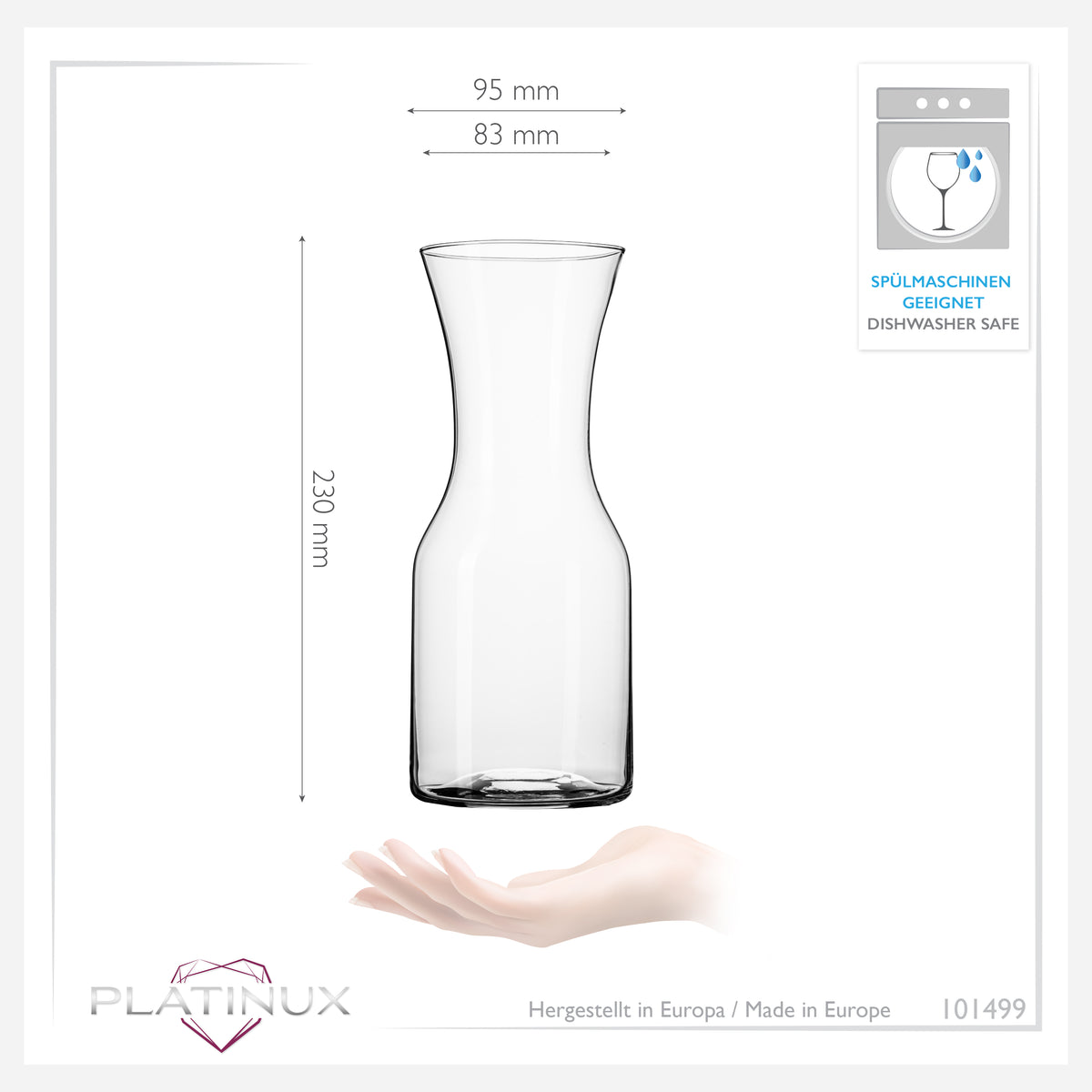 PLATINUX Karafki 600ml (maks. 1100ml) szklane 2 sztuki Karafka na wodę Karafka na napoje
