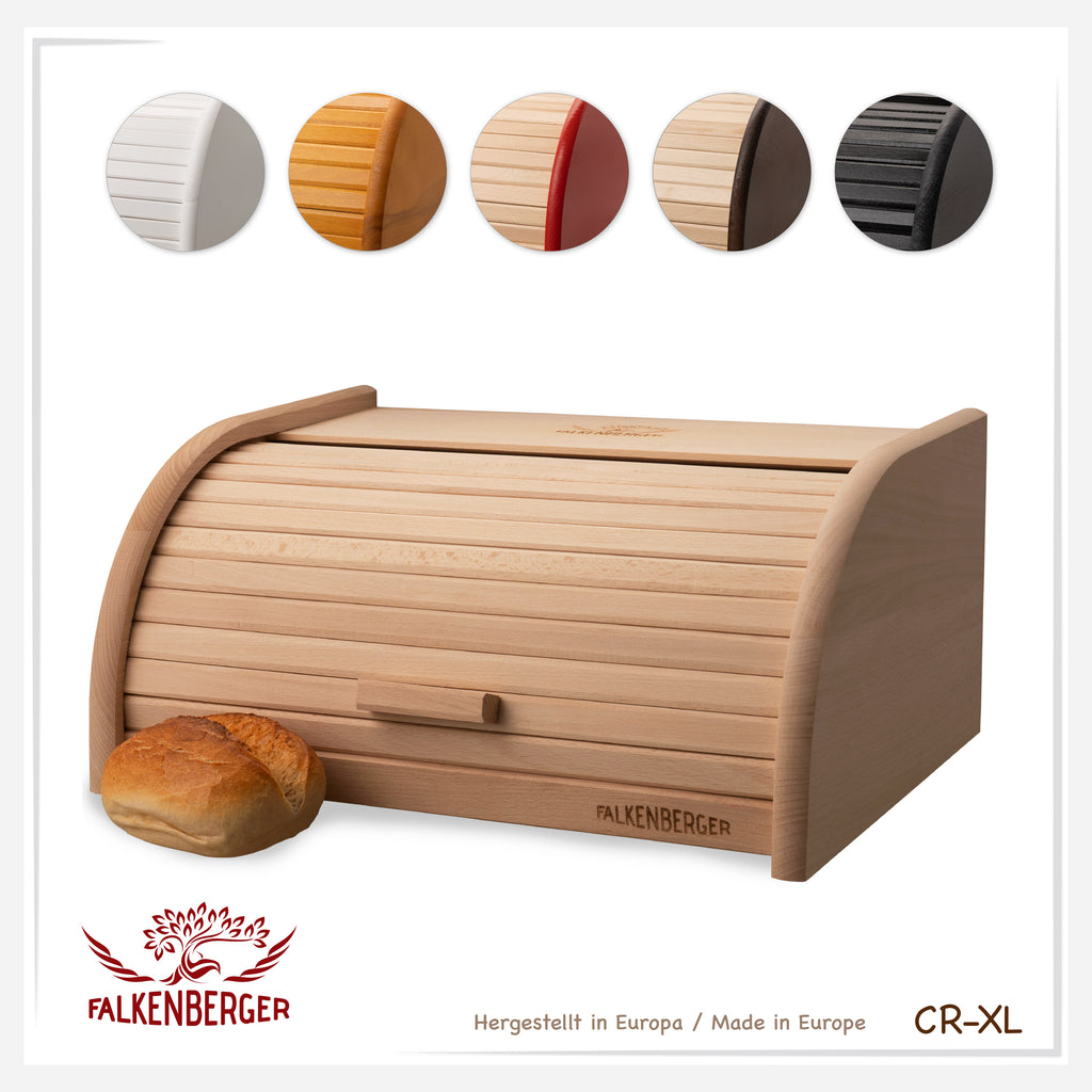 FALKENBERGER Chlebak drewniany ok. 39x28x18cm XL Chlebak z rolowaną pokrywą Handmade
